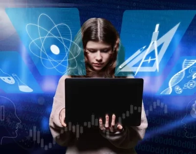 Estudiante interactuando con herramientas virtuales e IA, tema relevante para la licenciatura en matemáticas