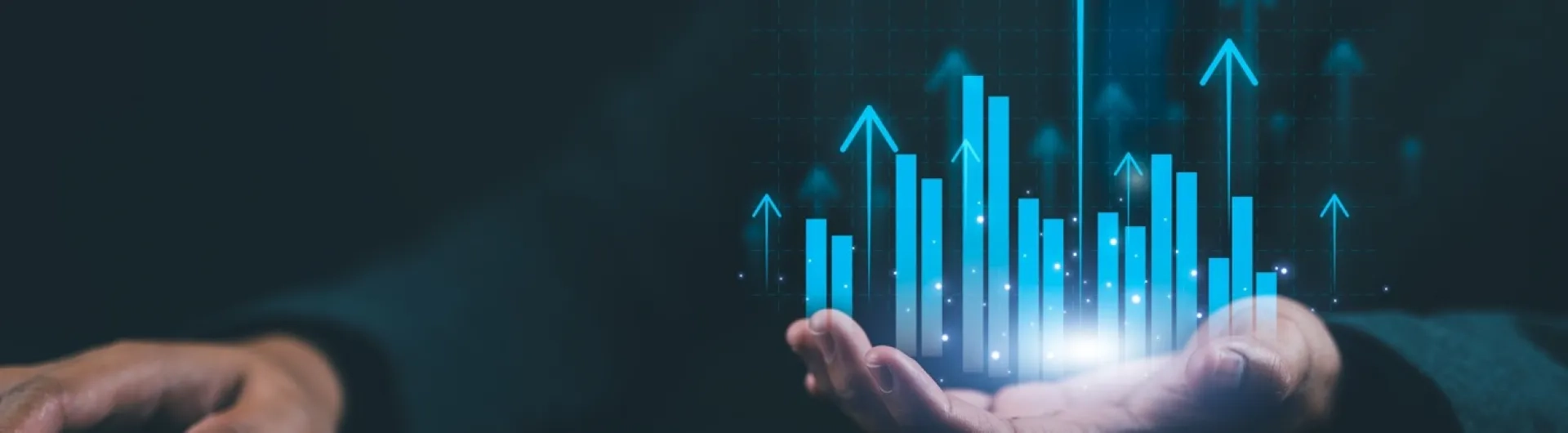 Representación digital de crecimiento financiero con gráficos en 3D, simbolizando el avance de la economía virtual.