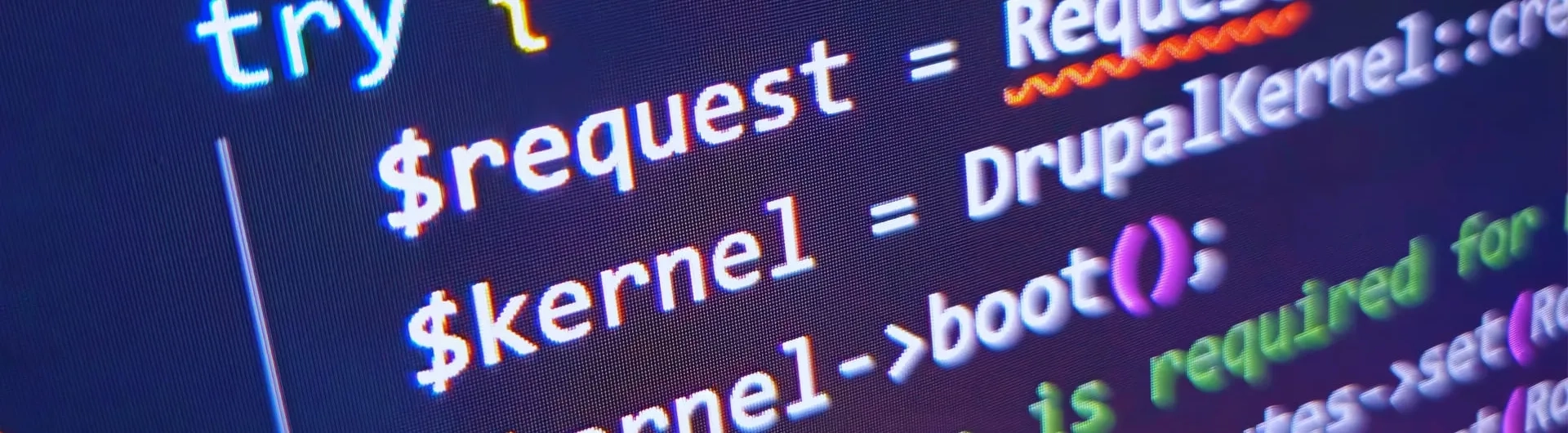 Primer plano de líneas de código fuente en un editor, representando la implementación técnica con algunos de los lenguajes de programación más usados por desarrolladores a nivel global.