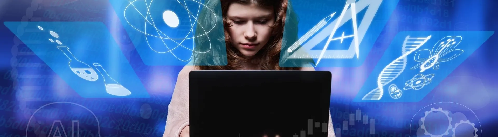 Estudiante interactuando con herramientas virtuales e IA, tema relevante para la licenciatura en matemáticas
